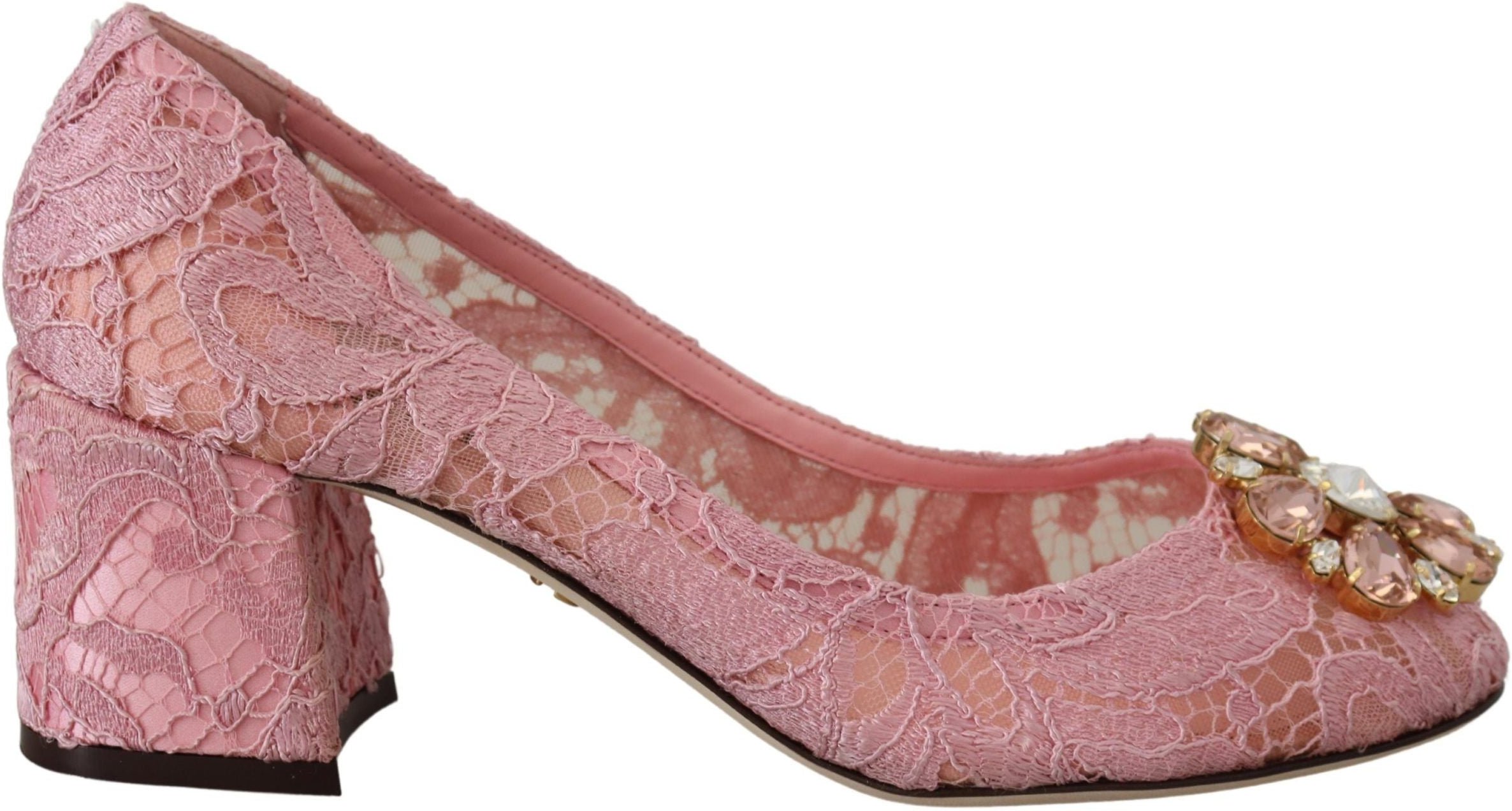 Dolce & Gabbana Pink Taormina Spitzen-Kristall-High Heels Pastell-Schuhe