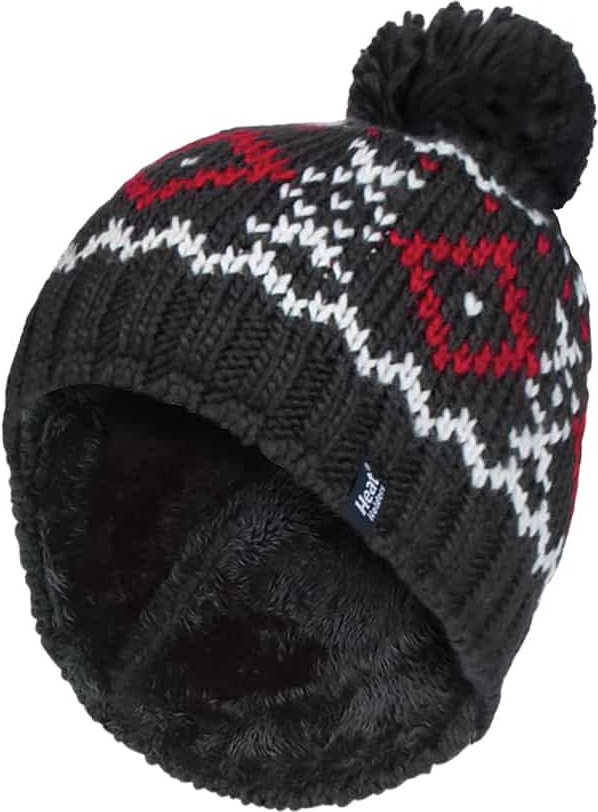 Thumbnail - Herren Fleece gefüttert Thermal Winter Warm Beanie Bommelmütze mit Pom Pom
