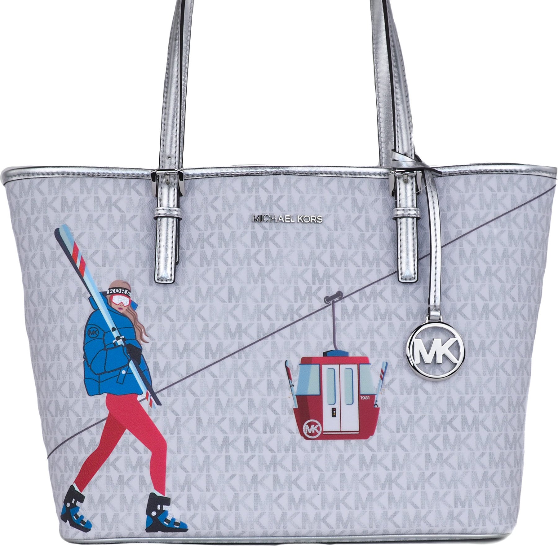 Michael Kors Femme Jet Set Girls Print Medium Signature PVC Carryall Shoulder Tote Handbag (Bright White Multi)