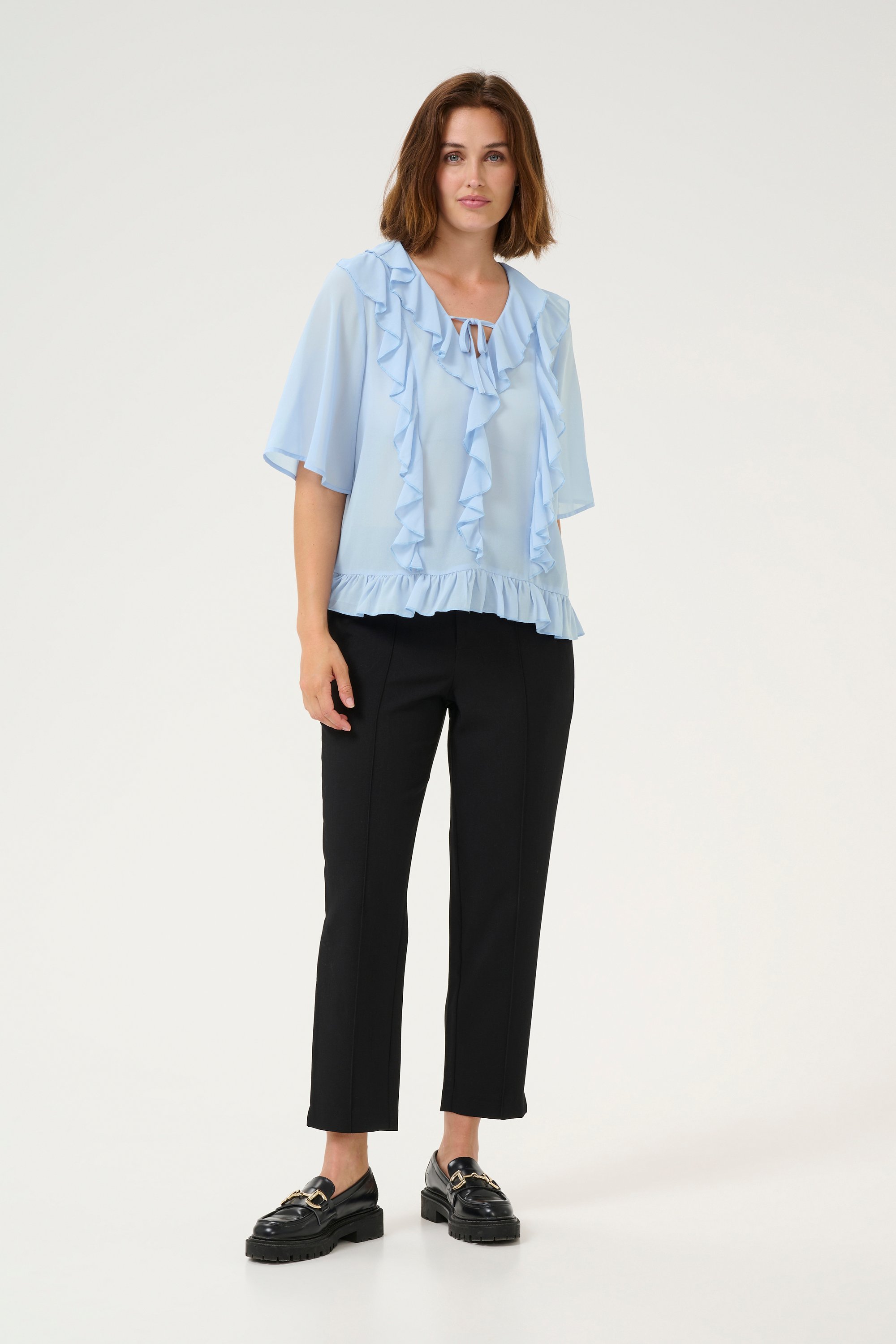 Kurzarm-Bluse Regular fit Soft Chambray light blue