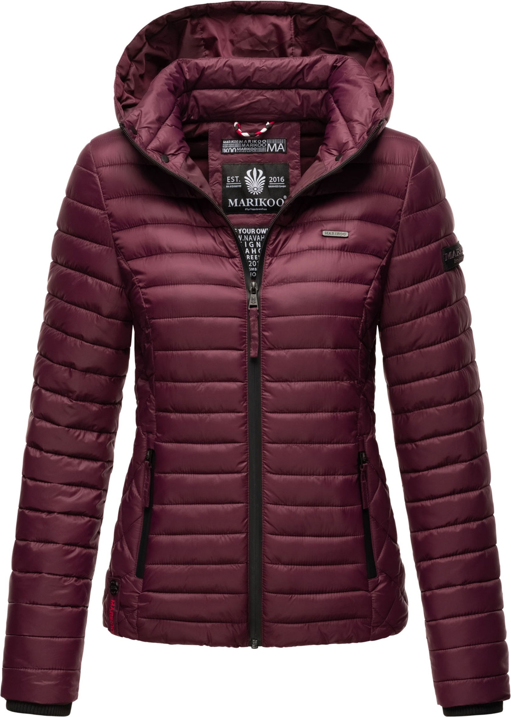 Marikoo Damen Steppjacke Samtpfote mit abnehmbarer Kapuze & Rippbündchen