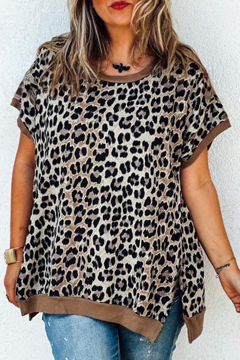 Leopardprint Legere Kurzarmbluse