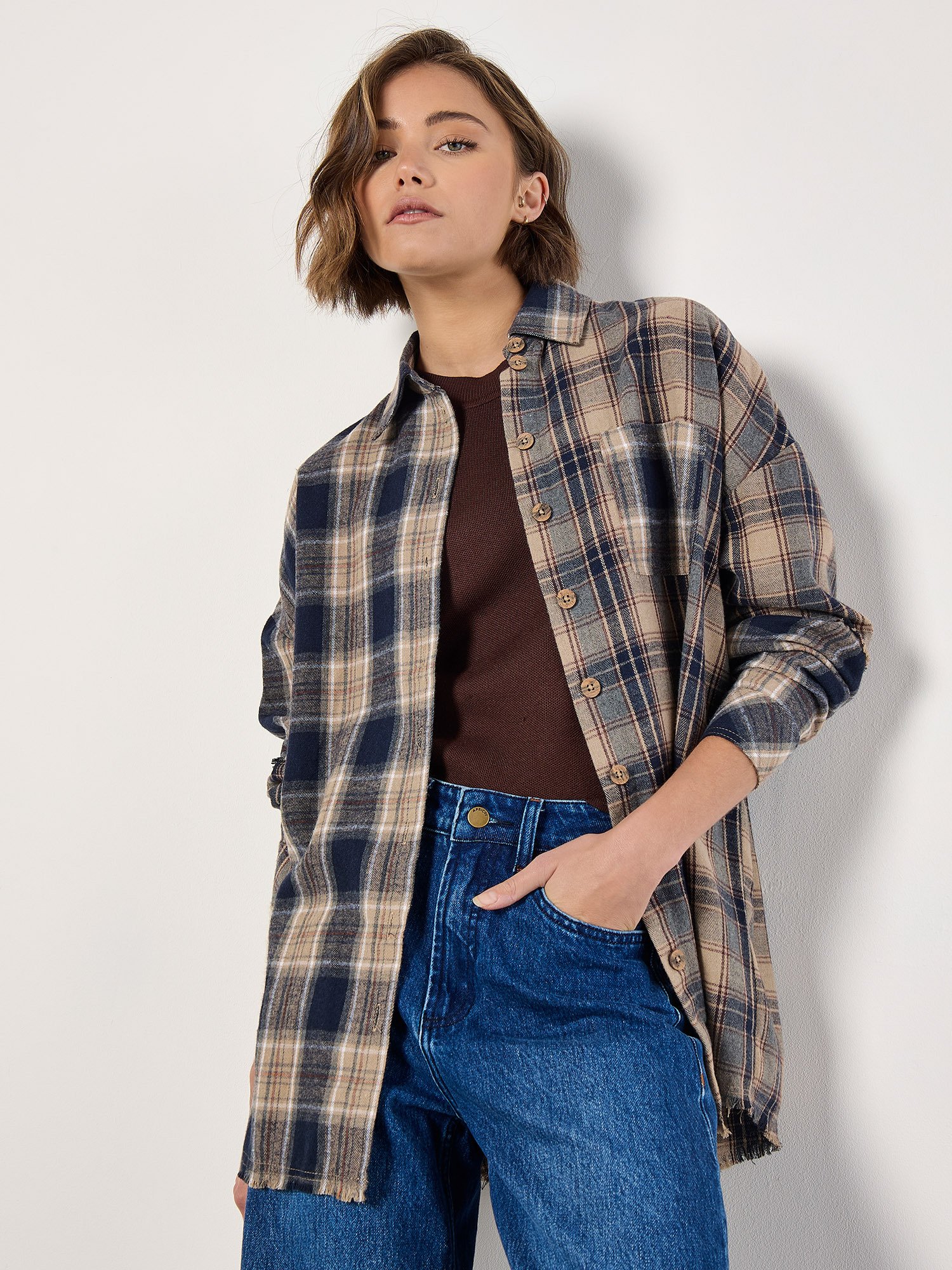 Apricot Gemischtes Karohemd