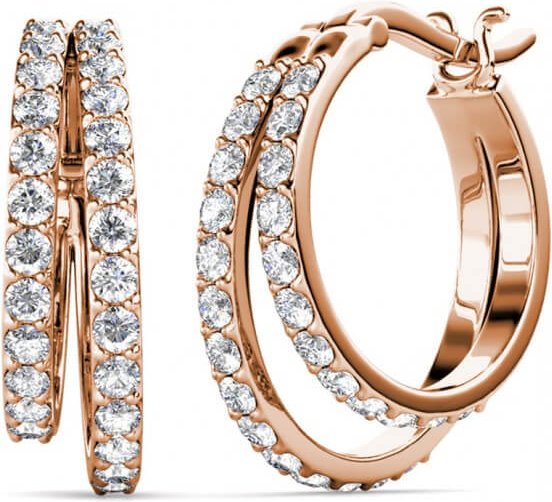 Duo-Ring-Ohrringe - Roségold und Kristall