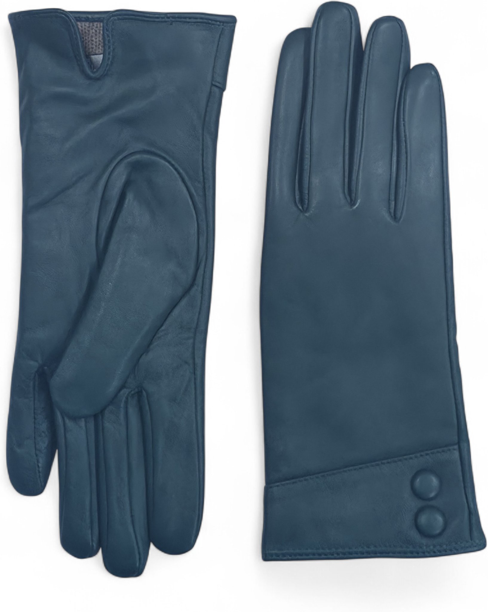 Damen-Autofahrerhandschuhe aus türkisgrünem italienischem Leder mit weichem Wollfutter, Winterknopfdesign und Knopfversc...