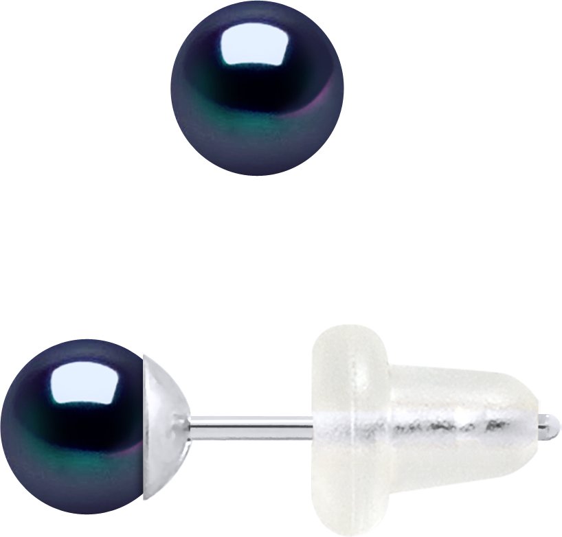 DIADEMA - Ohrringe - Weißgold und echte Süßwasserperlen - Schwarzer Tahitian Style