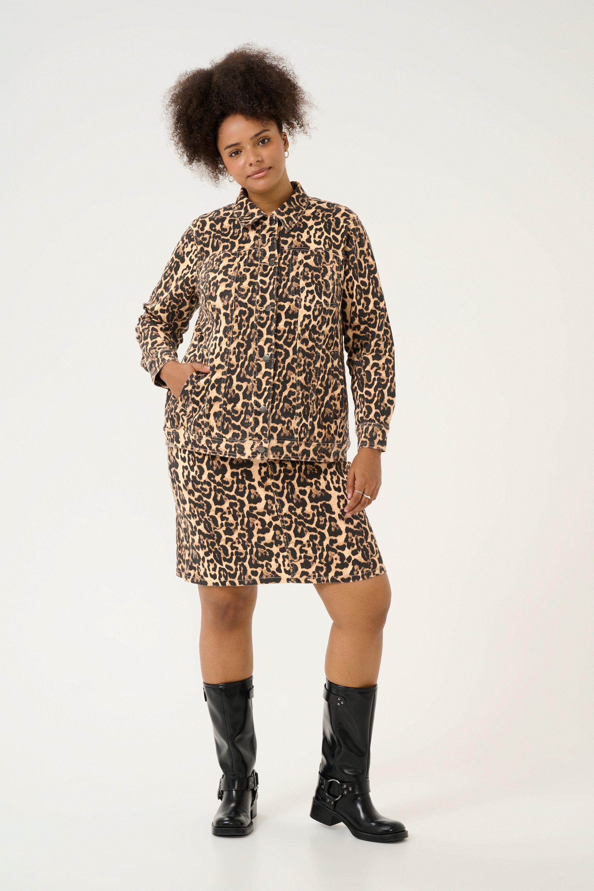 Jeansjacke Loose fit Naturel Leopard Print