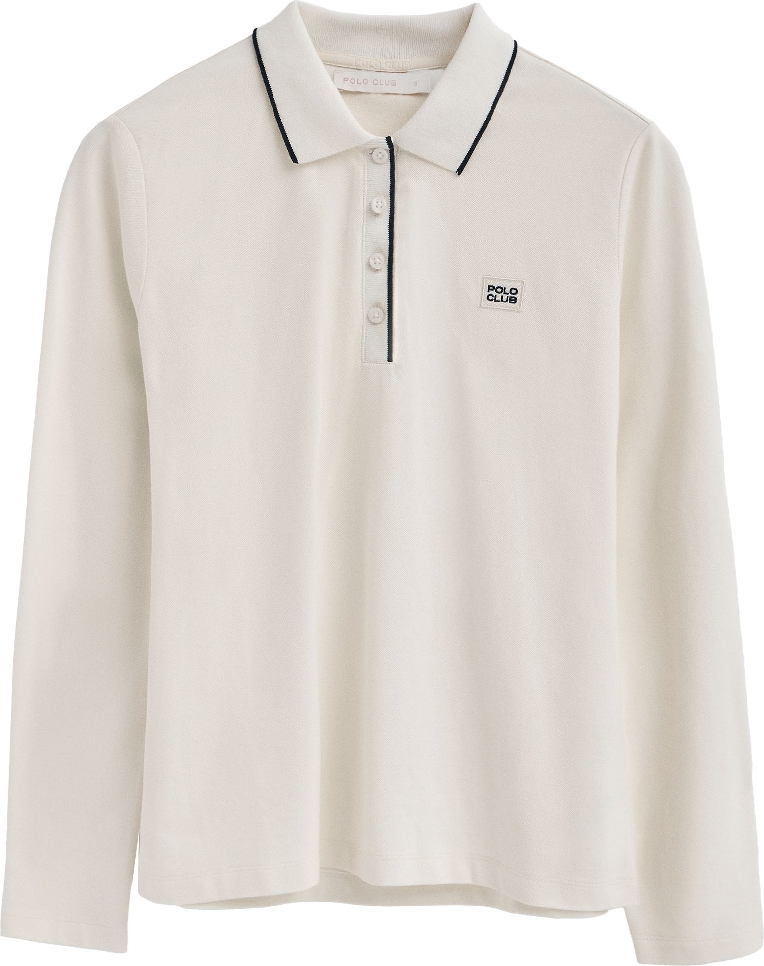 Poloshirt ecru mit langen Ärmeln und satiniertem Polo Club-Patch
