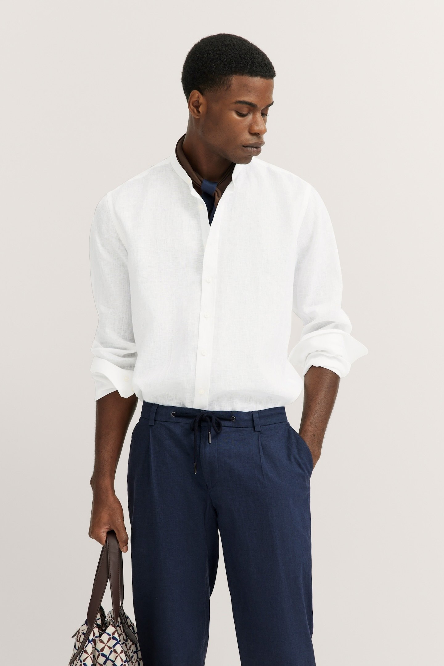 Bugatti Herren Leinenhemd mit Stehkragen