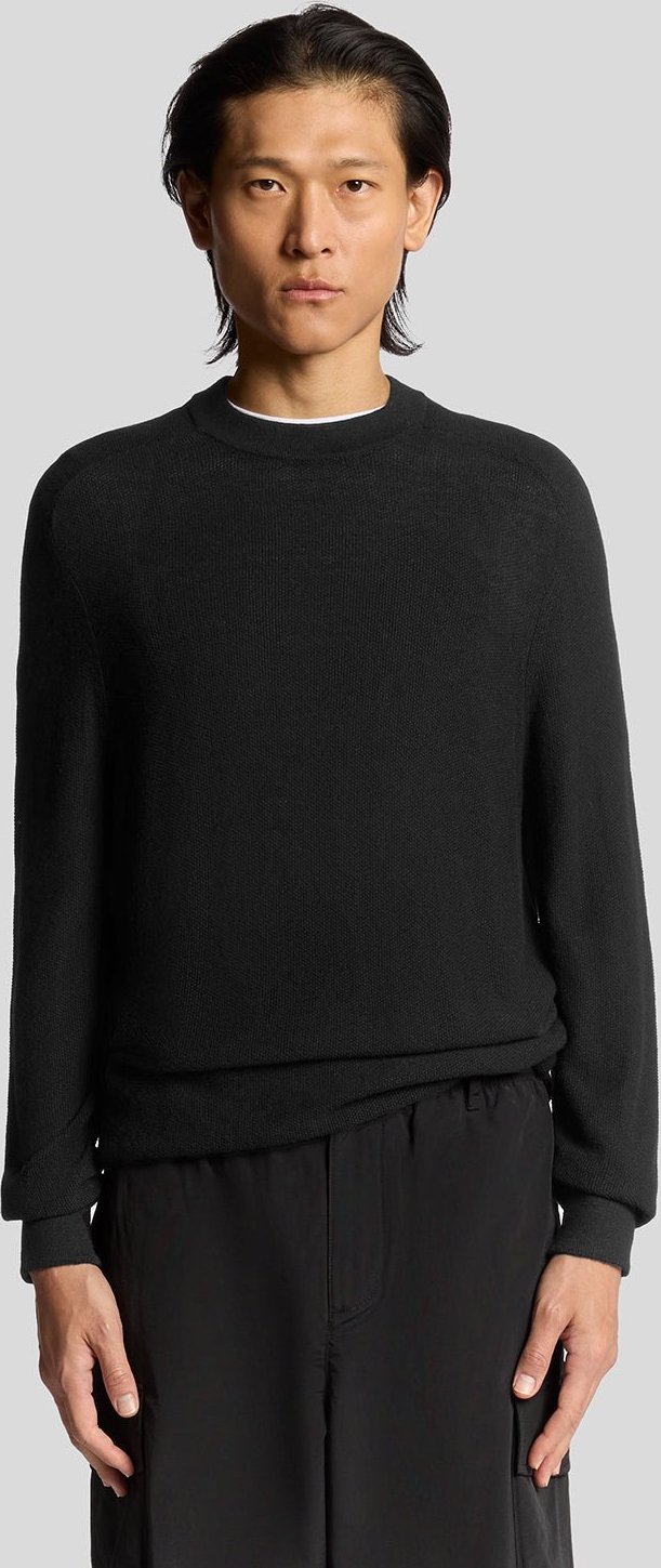 Lyle & Scott – Piqué-Strickpullover mit Stehkragen – Schwarz