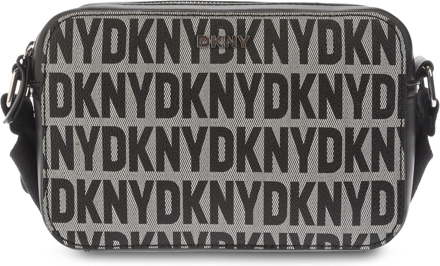 DKNY - "Tutu" Umhängetasche, Logo, Doppelreißverschluss (Schwarz/Silber)