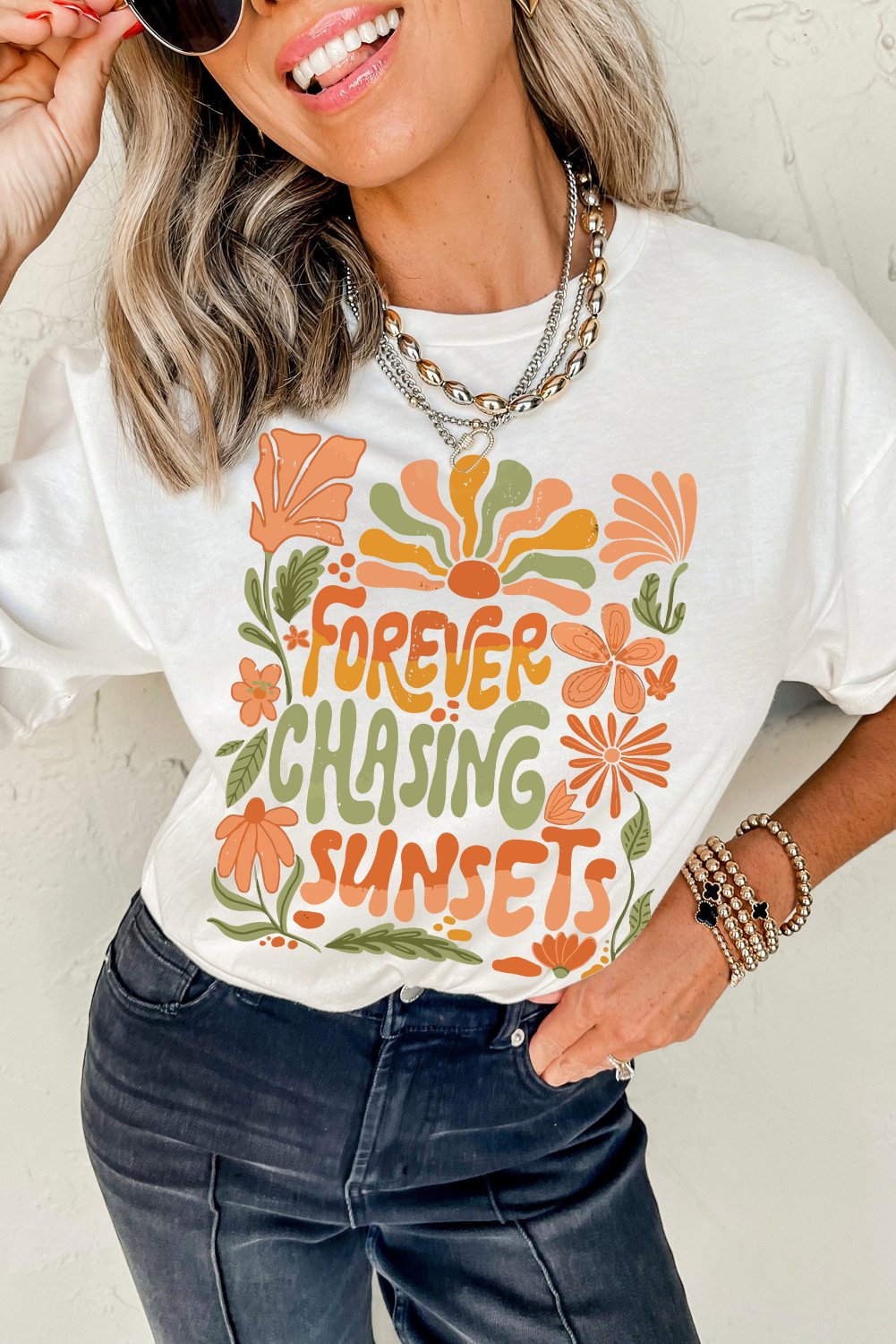 Grafisches T-Shirt mit Sonnenuntergang-Design
