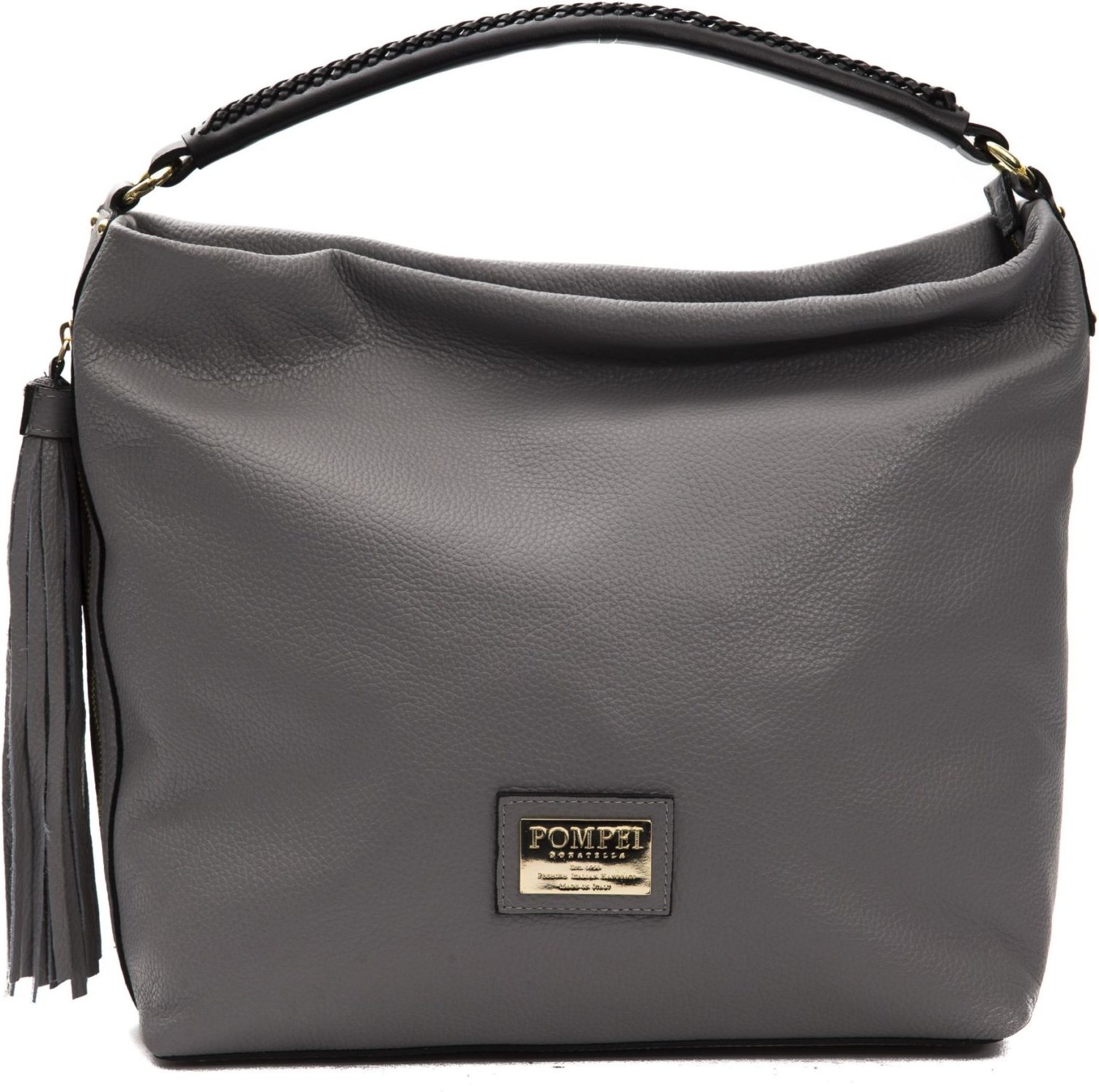Pompei Donatella Damen Schultertasche aus grauem Leder