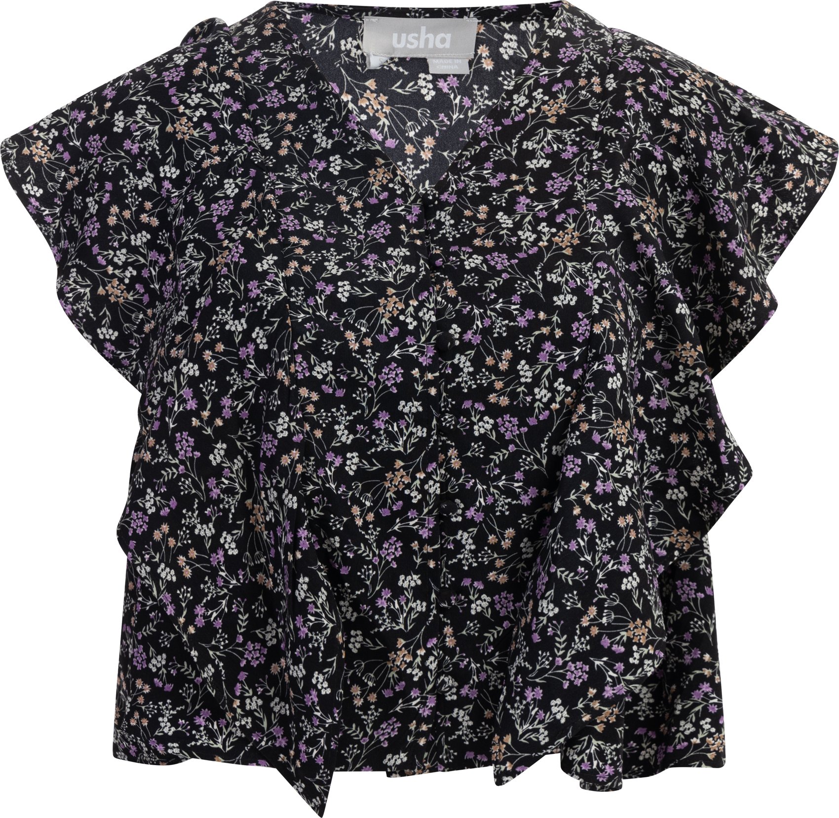 usha kurzarmbluse Damen Schwarz Mehrfarbig