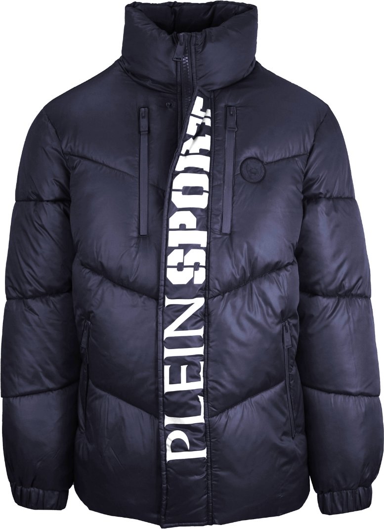 Plein Sport Bold Vertical Logo Glanzend gepolsterte marineblaue Jacke