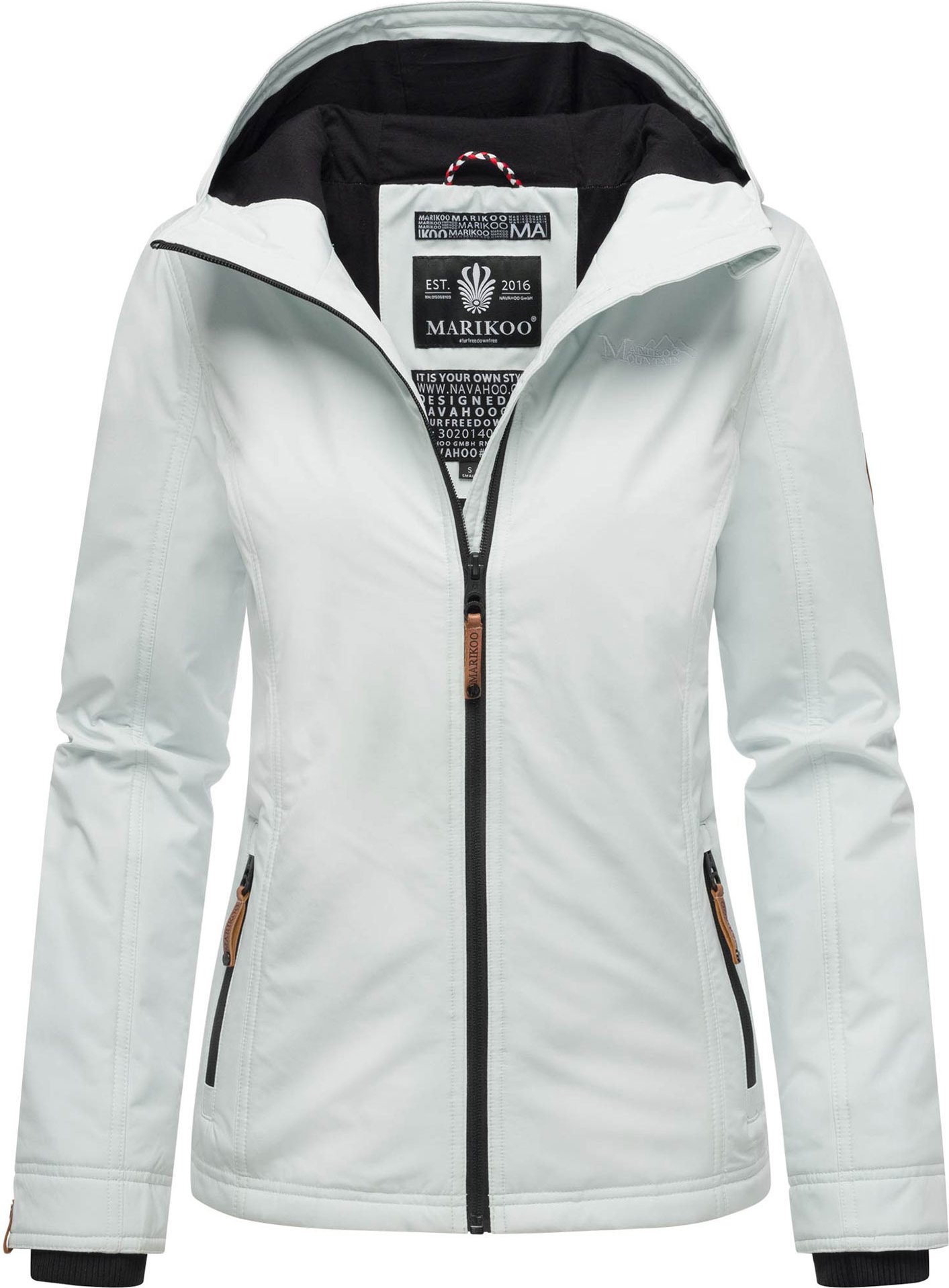 Marikoo Damen Übergangsjacke leichte wind- und wasserabweisende Jacke mit Kapuze Iceblue