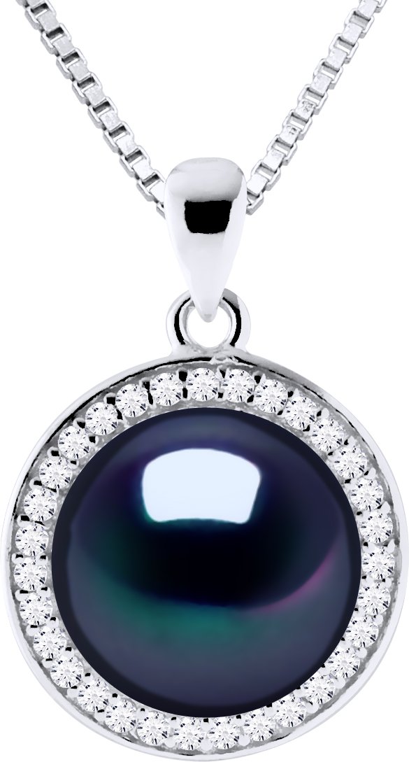 SUN Halskette Süßwasserperle 9-10 mm Schwarz 925