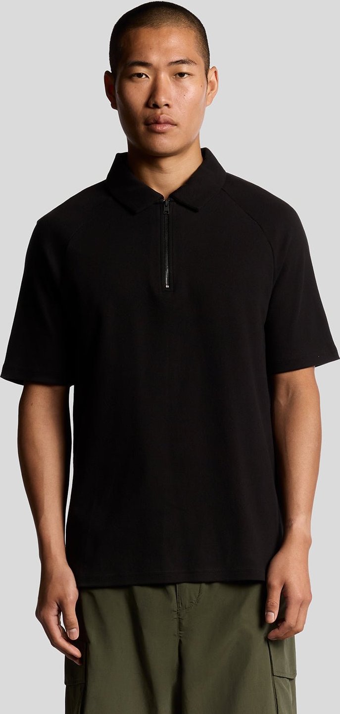 Lyle & Scott Interlock-Poloshirt mit Reißverschluss – Schwarz