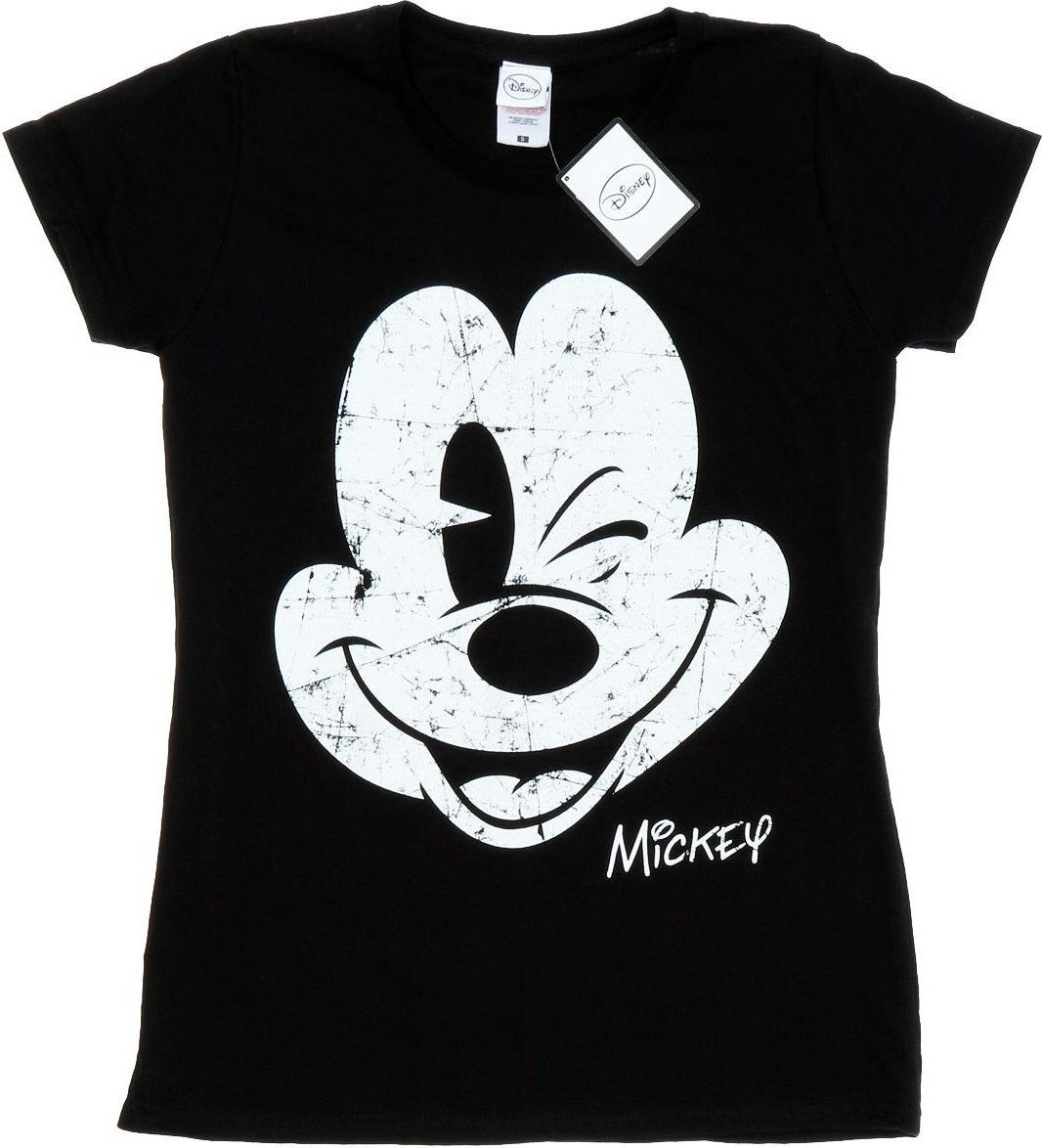 Disney - "Mickey Mouse Distressed Face" T-Shirt für Damen (Schwarz)