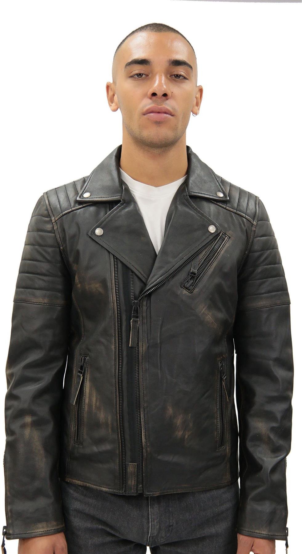 Brando Herren-Bikerjacke aus Leder mit doppeltem Kreuzreißverschluss und Casablanca