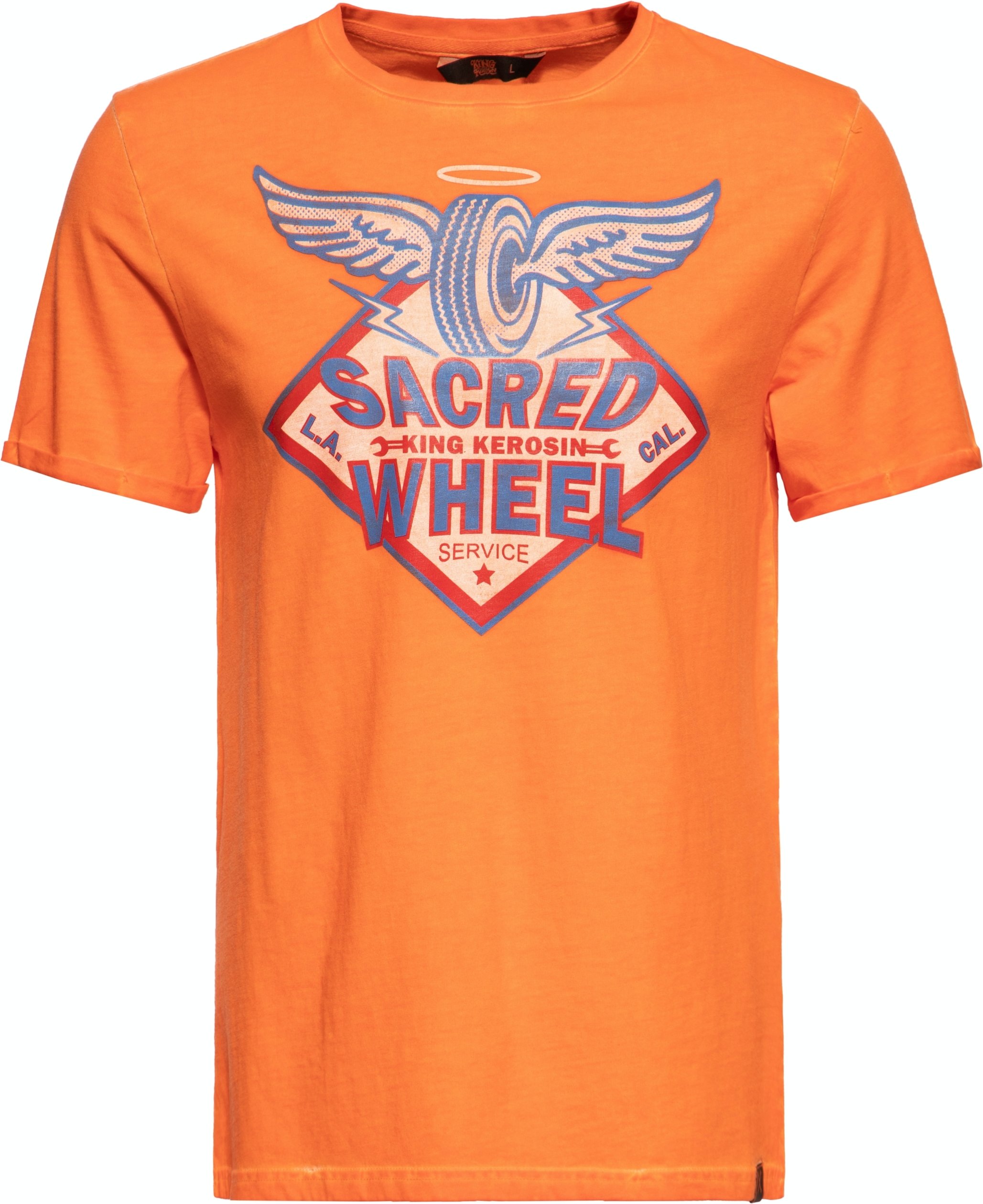 King Kerosin Herren Oil Washed T-Shirt Sacred Wheel orange