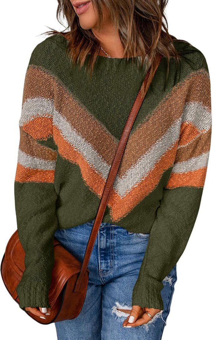 Thumbnail - Azura Exchange Mehrfarbiger Chevron-Streifen Pullover mit Drop Shoulder