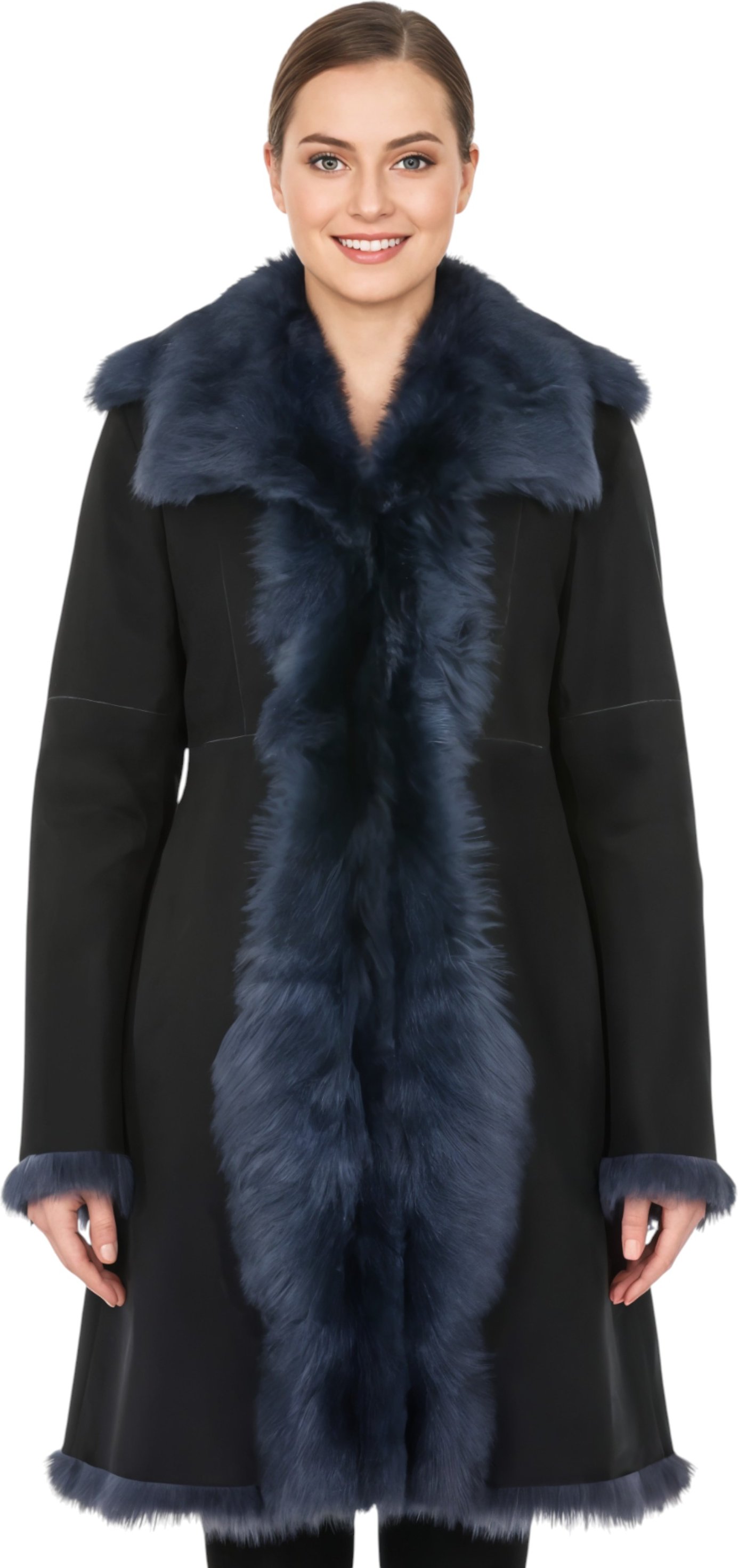 Damen-Trenchcoat aus marineblauem toskanischem Schafveloursleder – Celeste