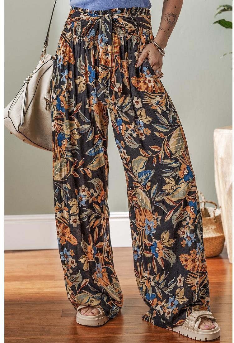 Thumbnail - Floral geraffte Hose mit weitem Bein und Krawatte