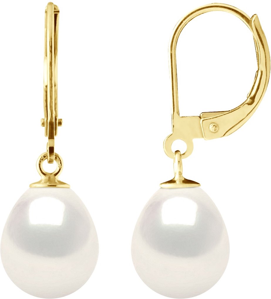 Ohrringe aus Gelbgold 375 und echten Süßwasser-Zuchtperlen Birne 9-10 mm