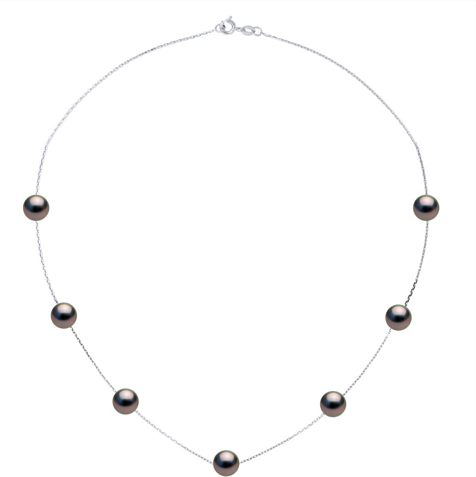Echte Halskette mit 7 echten Tahiti-Zuchtperlen, rund 7–8 mm
