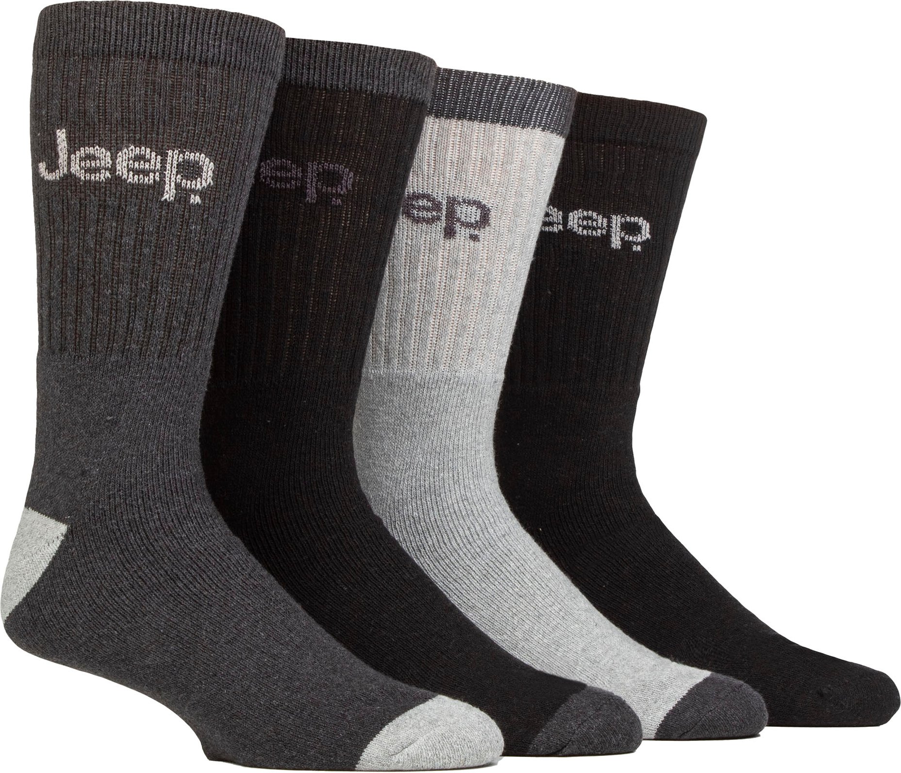 Thumbnail - Mens Recycled Cotton Socken | Jeep | 4 Pack dicken Strick voll gepolstert Boot Socken - Charcoal / Schwarz