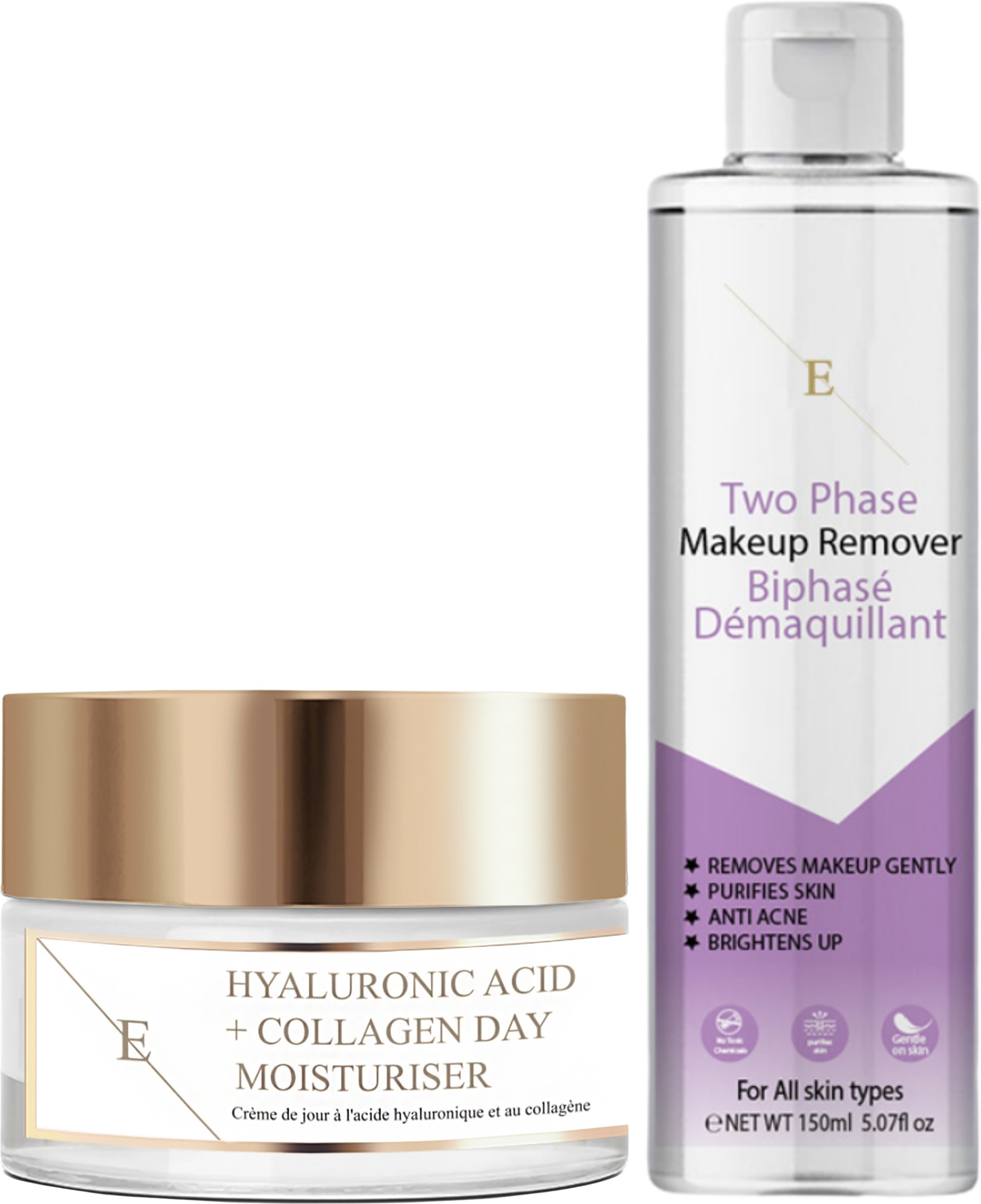 Zwei-Phasen-Make-up-Entferner 150 ml + Hyaluronsäure & Kollagen Tagescreme 50 ml
