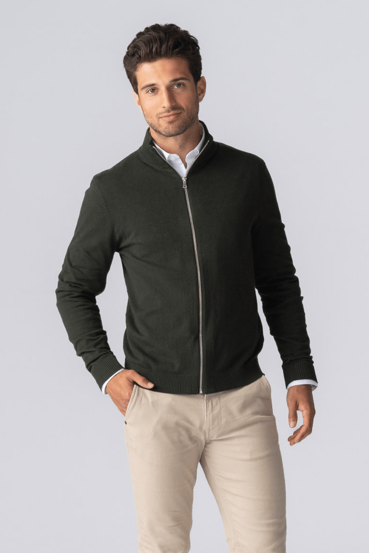 Pullover-Cardigan mit Reißverschluss – Armee