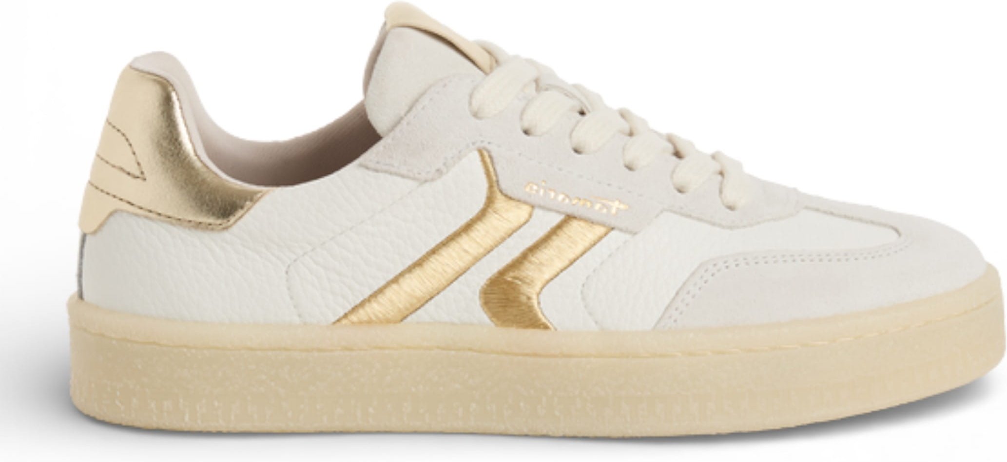 Tamaris Damen-Sneaker aus weißem Leder mit goldenen Streifen