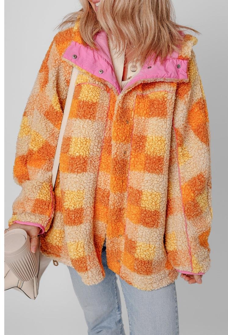 Thumbnail - Damen Karo Langarm Sherpa Kapuzenjacke