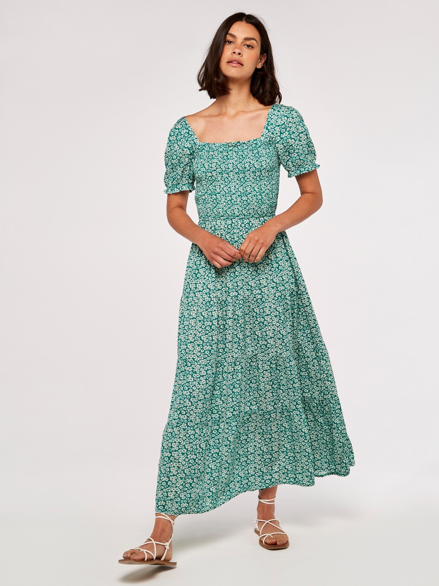 Thumbnail - Apricot Daisy Milchmädchen Maxikleid
