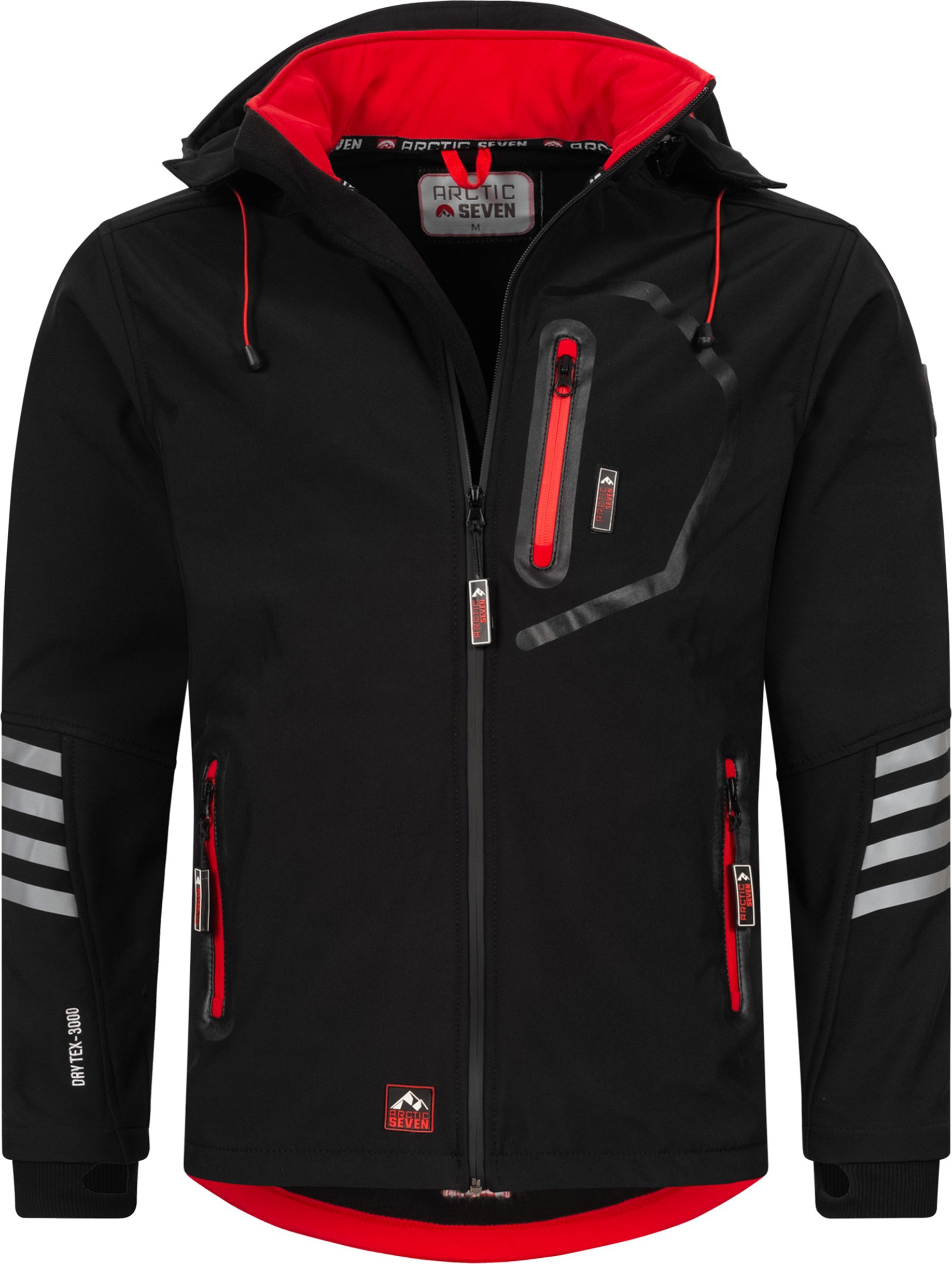 Arctic Seven Herren Softshell Jacke Übergangsjacke – Schwarz-Rot