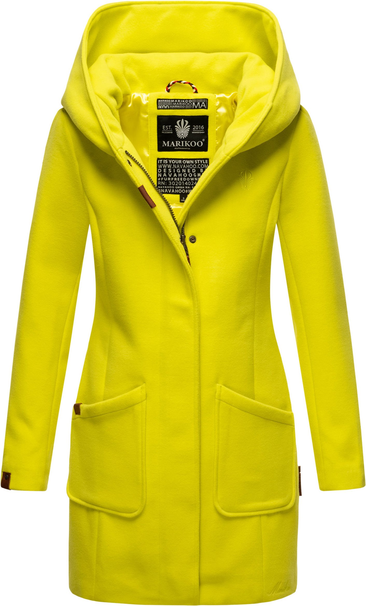 Marikoo Damen Wintermantel mit Kapuze und tailliertem Schnitt