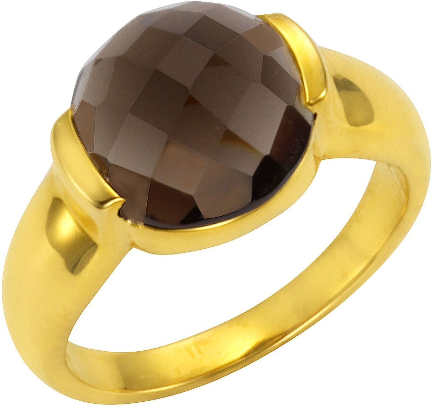 Jamelli Ring 925 Silber vergoldet Rauchquarz 12mm