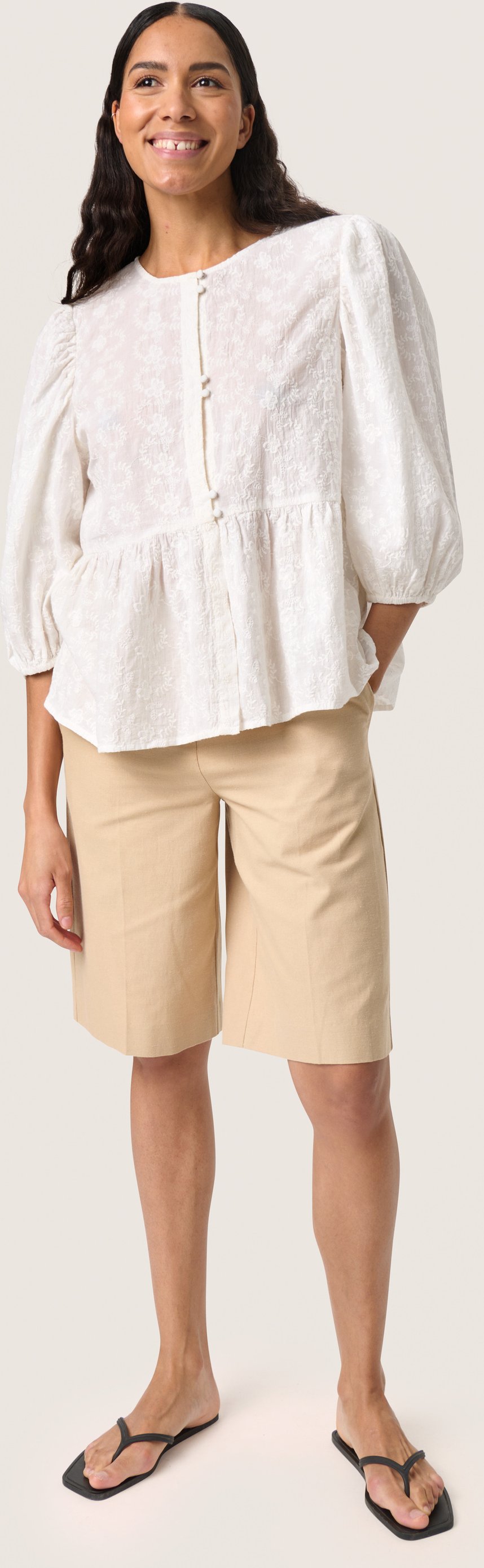 Thumbnail - Kurzarm-Bluse Lockere Passform Broken White offwhite