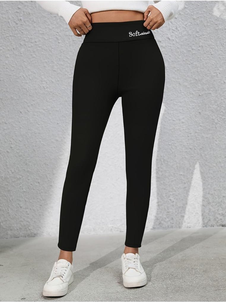 Thumbnail - Leggings mit hoher Taille in voller Grosse mit Buchstabenbestickung