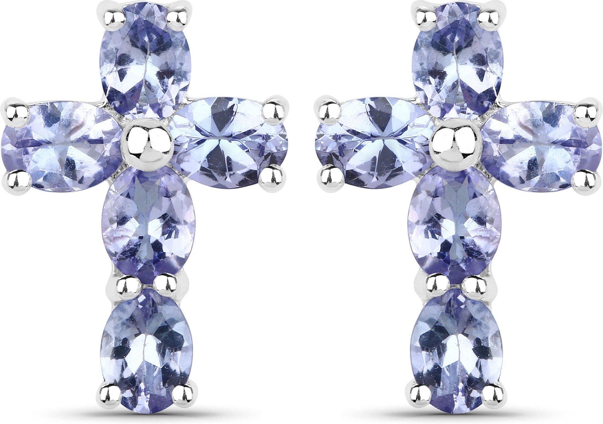 Vira Jewels Ohrringe Silber 925 rhodiniert Kreuz-Motiv mit echten Tansanit-Steinen