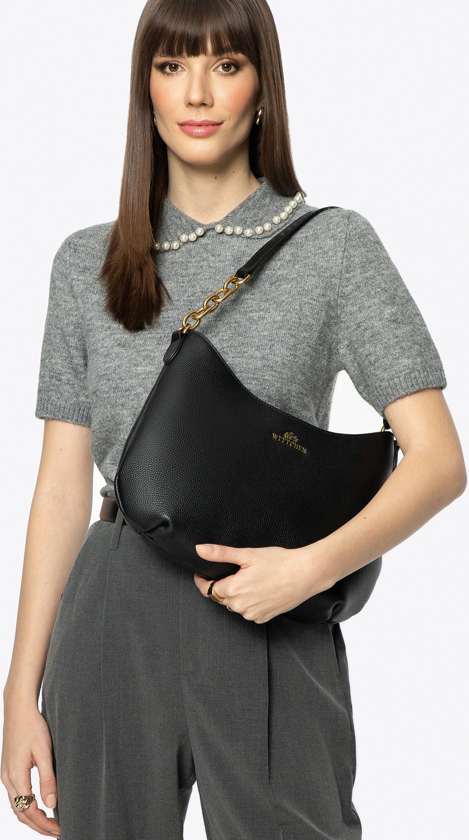 Thumbnail - Wittchen Damen-Schultertasche aus Leder mit Kette, Schwarz, Naturleder