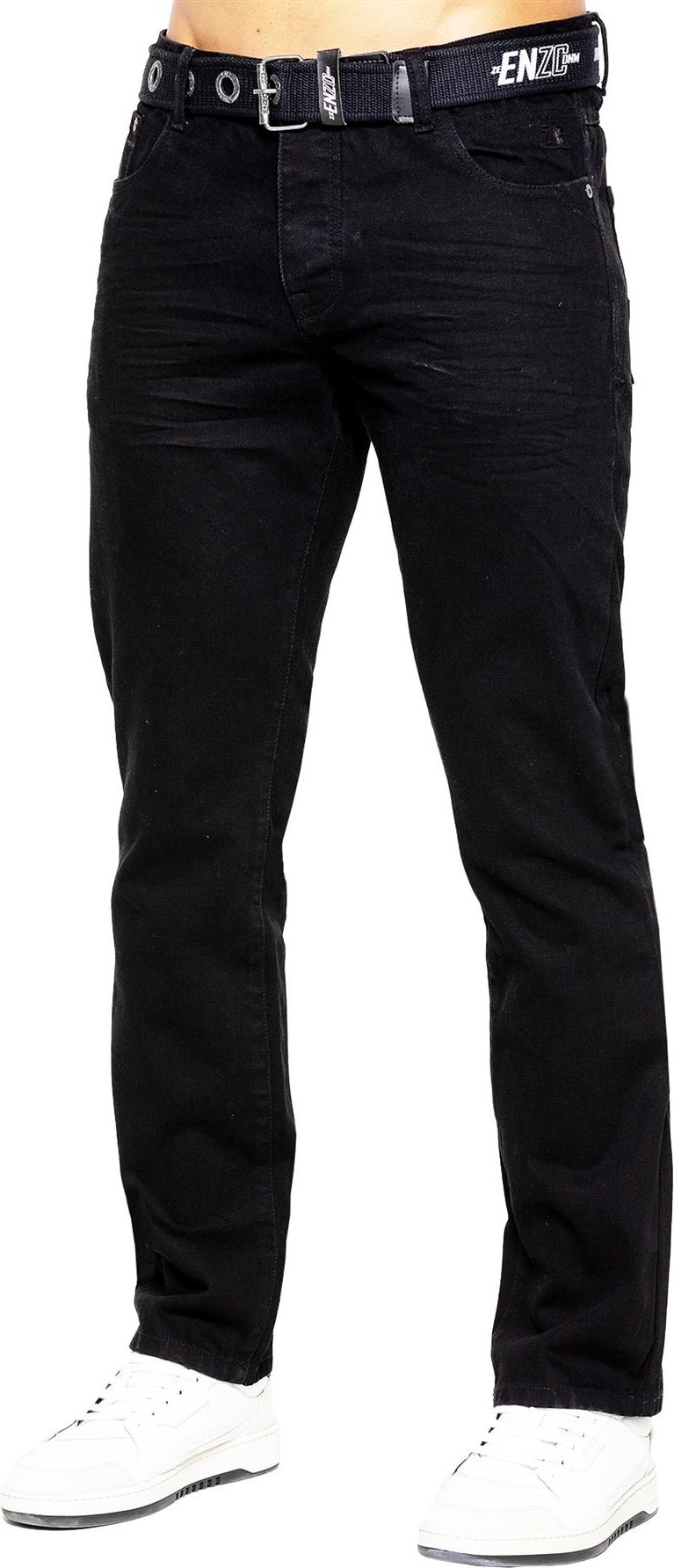 Enzo Herren Denim Straight Fit Jeans - Schwarz