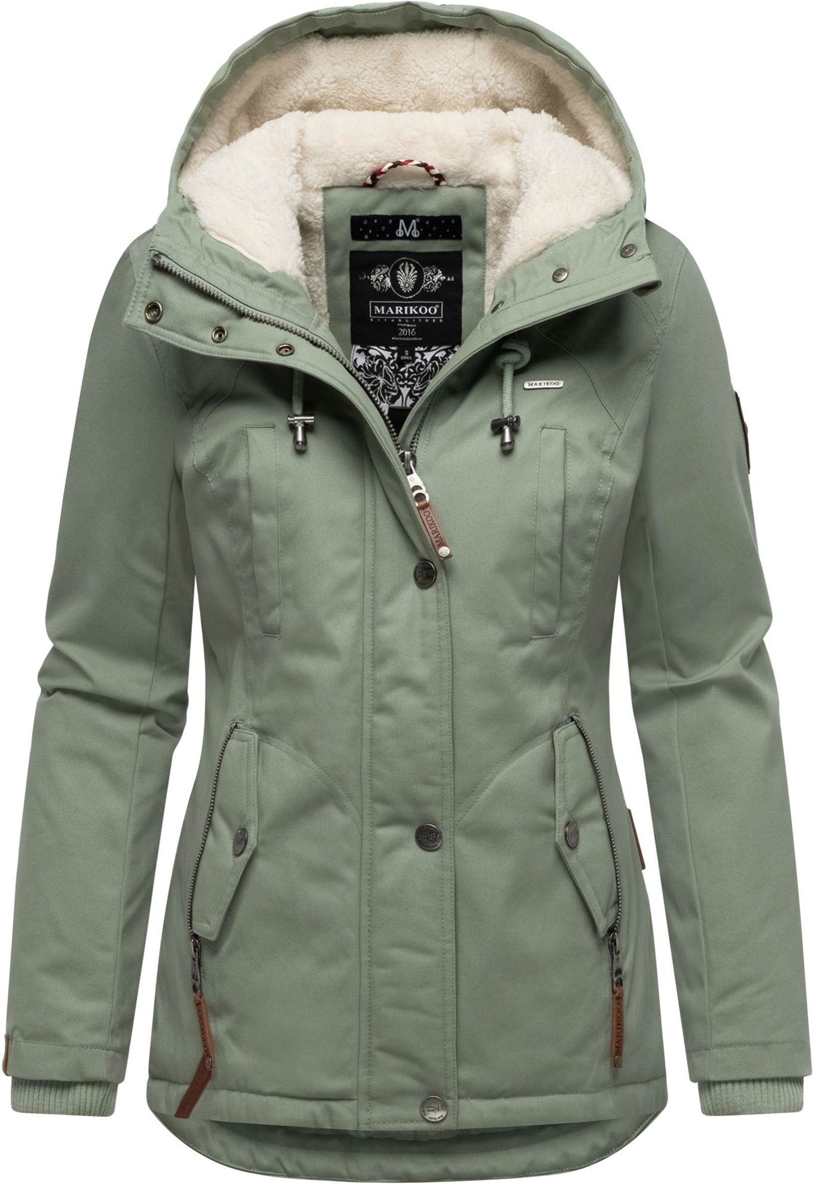 Marikoo Damen Winterjacke mit Teddyfell-Innenfutter & Kapuze