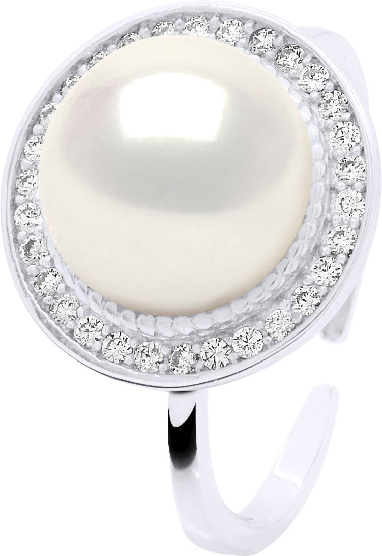 Ring verstellbare Umgebung aus kubischen Zirkonia – Knopf aus echten Süßwasser-Zuchtperlen, 10–11 mm