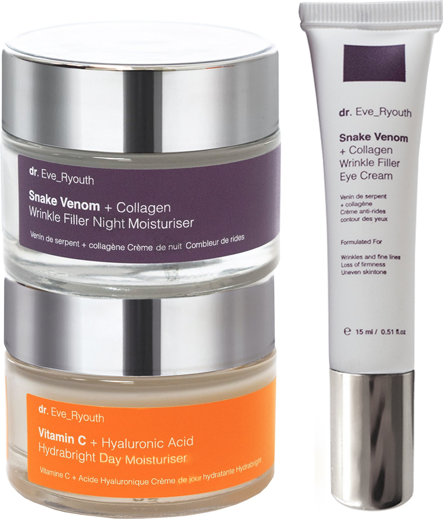 Vitamin C + Hyaluronsäure Hydrabright Day Moisturiser 50ml + Snake Venom + Collagen Wrinkle Filler Night Moisturiser 50m...