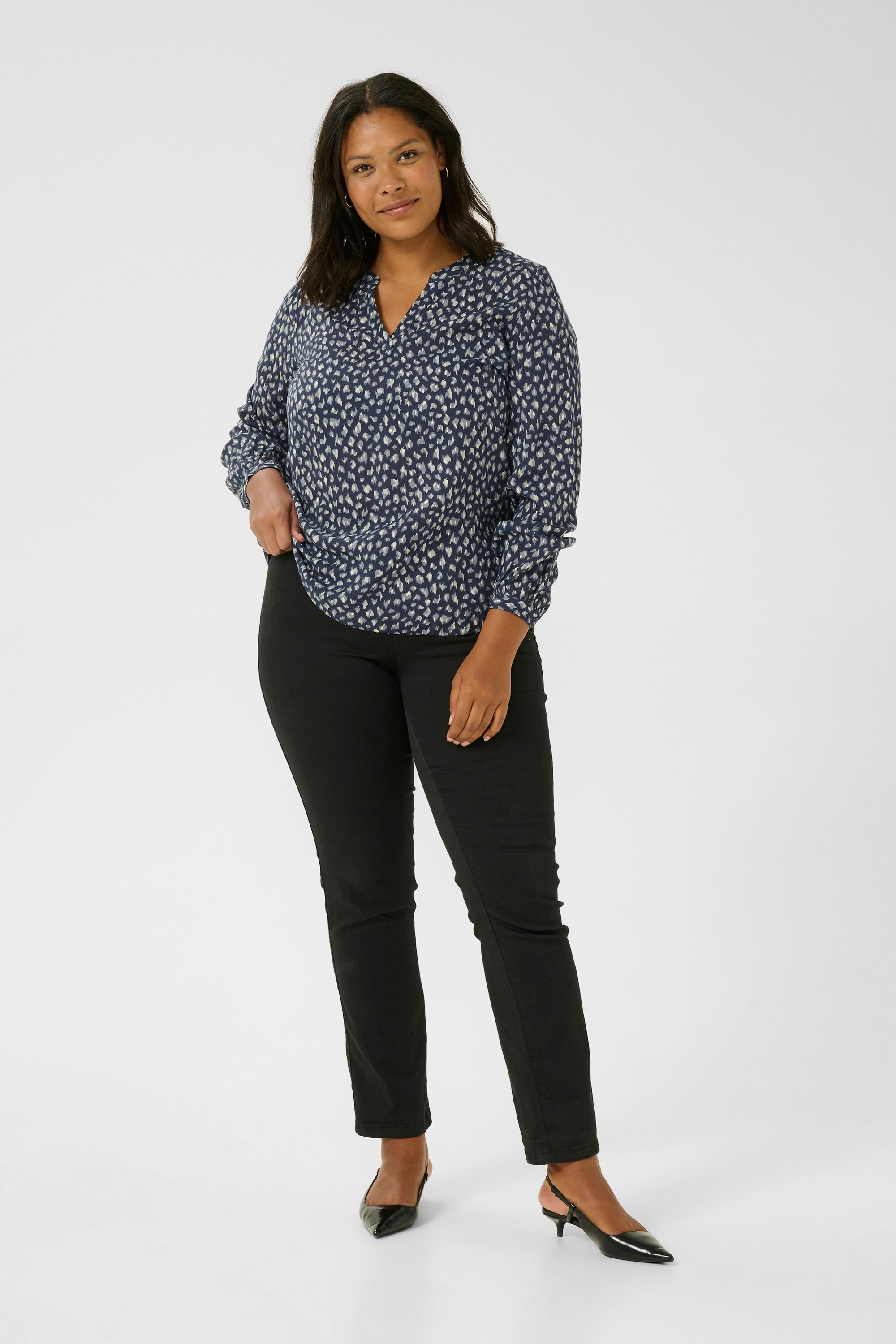 Langarm-Bluse Regular fit Blue Graphic Dots blue white