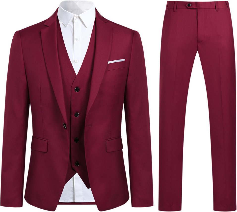 3-teiliger Slim Fit Anzug in Kastanienbraun mit einem Knopf