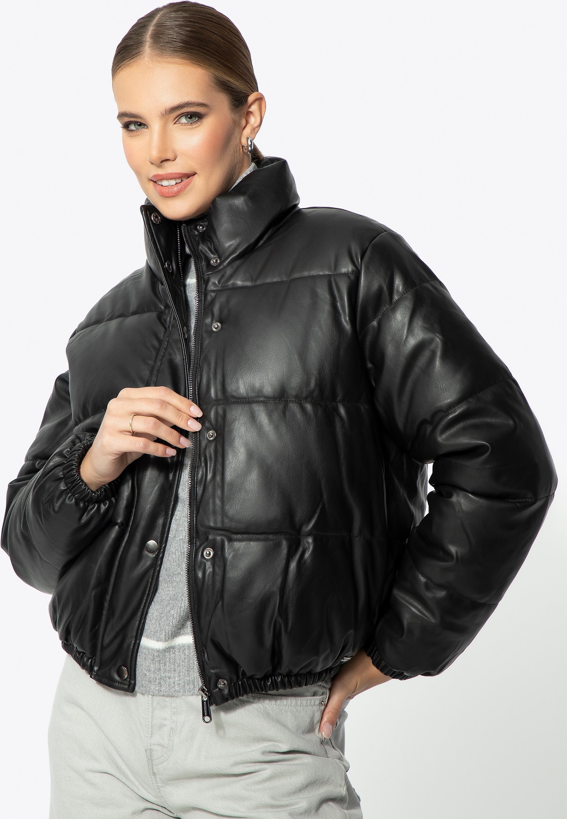 Wittchen Damen-PUFFjacke aus schwarzem Kunstleder